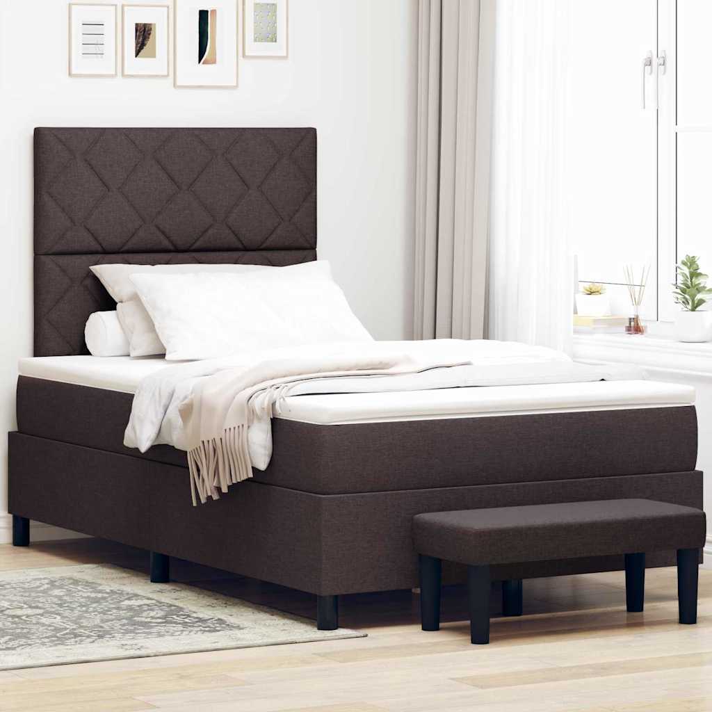 Boxrugós ágy fejtámlával Sötét Barna 120 x 200 cm szövet