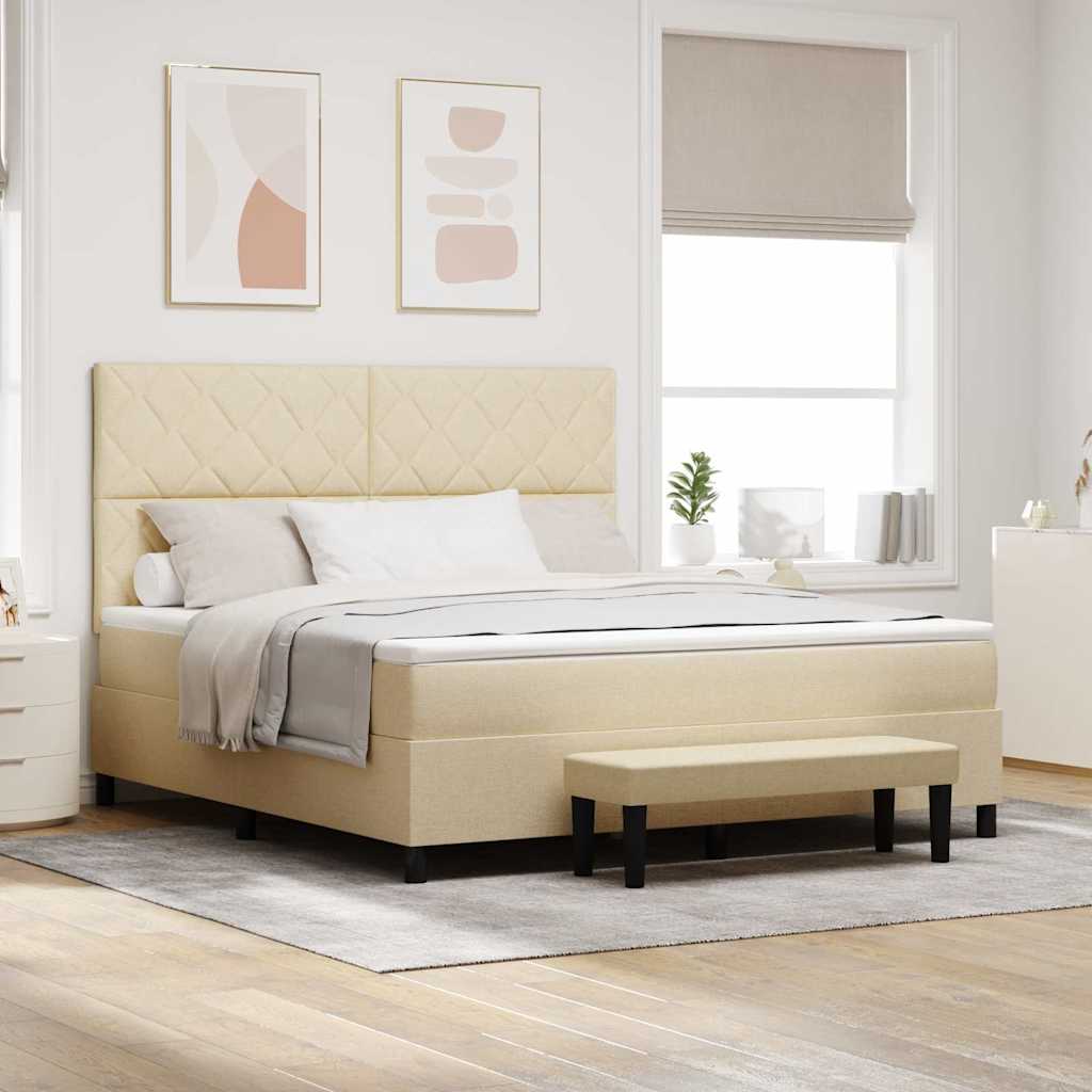 Boxrugós ágy fejtámlával Krém 180 x 200 cm szövet