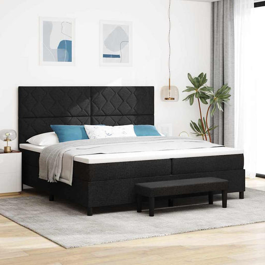 Boxrugós ágy fejtámlával Fekete 200 x 200 cm szövet