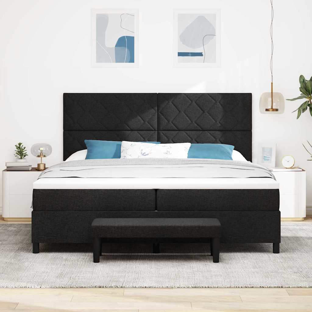 Boxrugós ágy fejtámlával Fekete 200 x 200 cm szövet