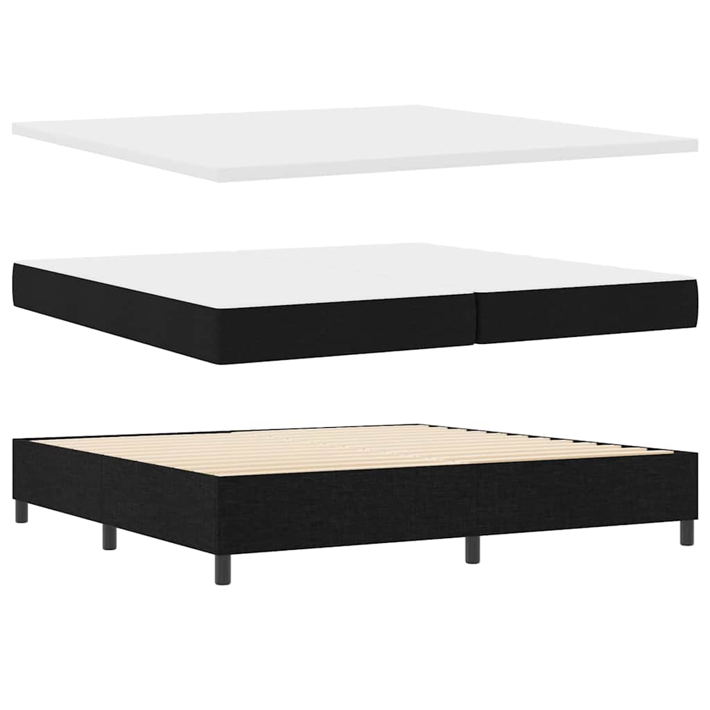 Boxrugós ágy fejtámlával Fekete 200 x 200 cm szövet