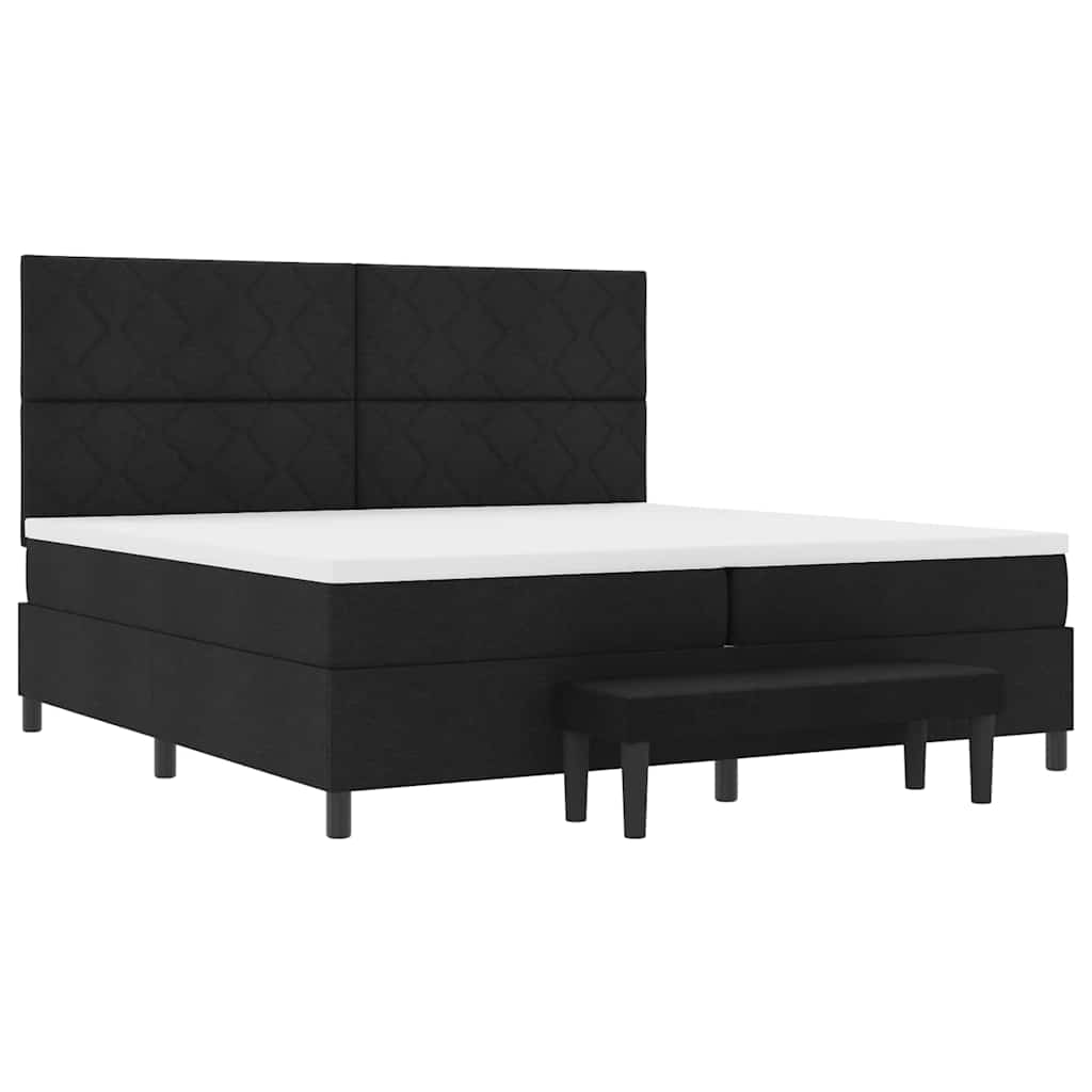 Boxrugós ágy fejtámlával Fekete 200 x 200 cm szövet