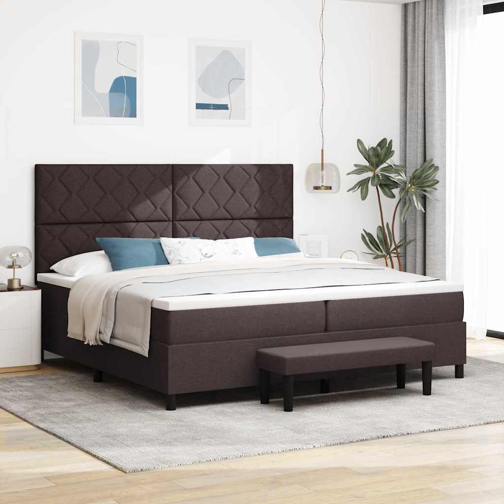 Boxrugós ágy fejtámlával Sötét Barna 200 x 200 cm szövet