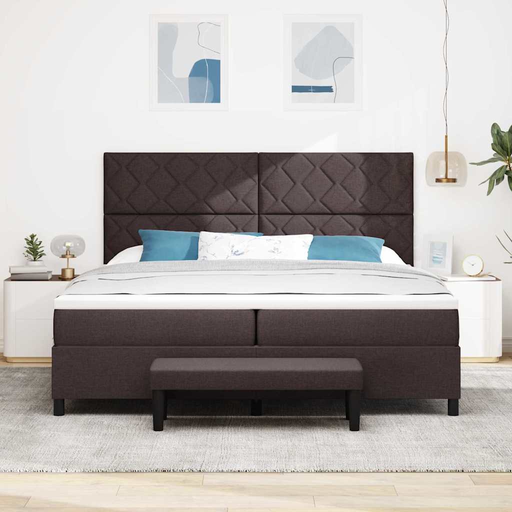 Boxrugós ágy fejtámlával Sötét Barna 200 x 200 cm szövet