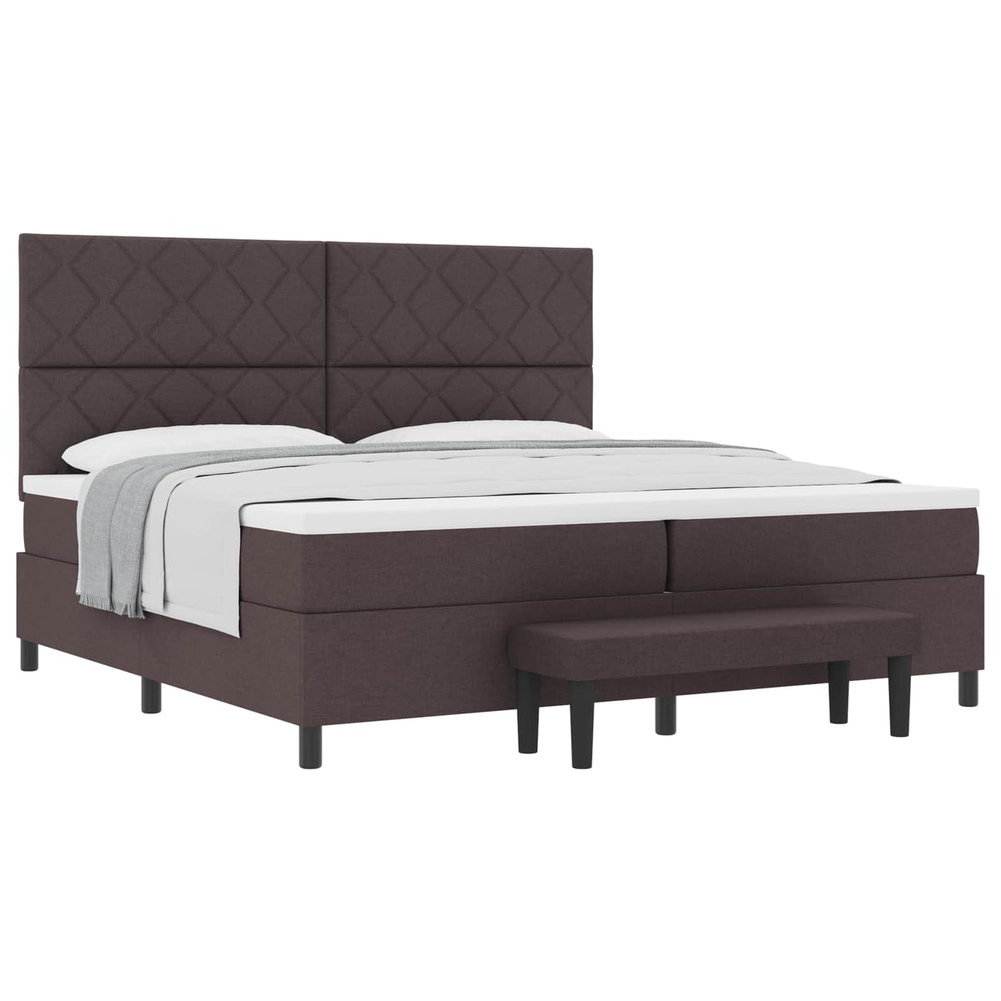 Boxrugós ágy fejtámlával Sötét Barna 200 x 200 cm szövet