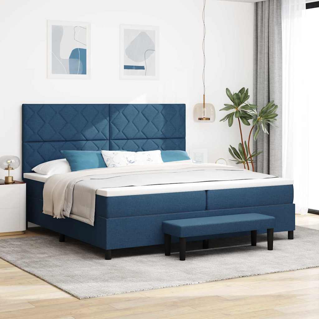 Boxrugós ágy matracmal fejtámlával Kék 200 x 200 cm szövet