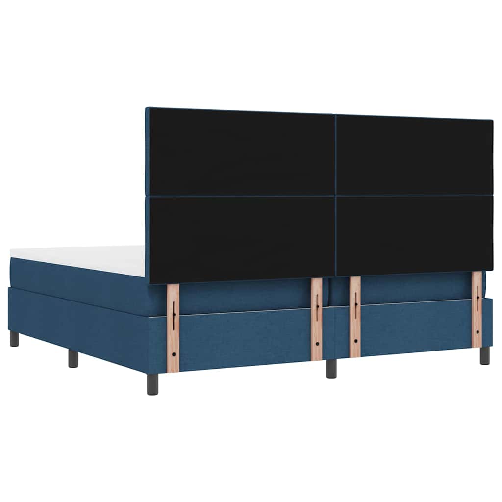 Boxrugós ágy matracmal fejtámlával Kék 200 x 200 cm szövet