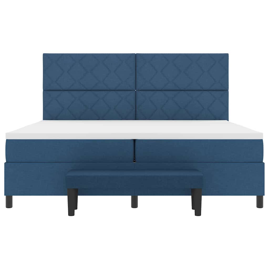 Boxrugós ágy matracmal fejtámlával Kék 200 x 200 cm szövet