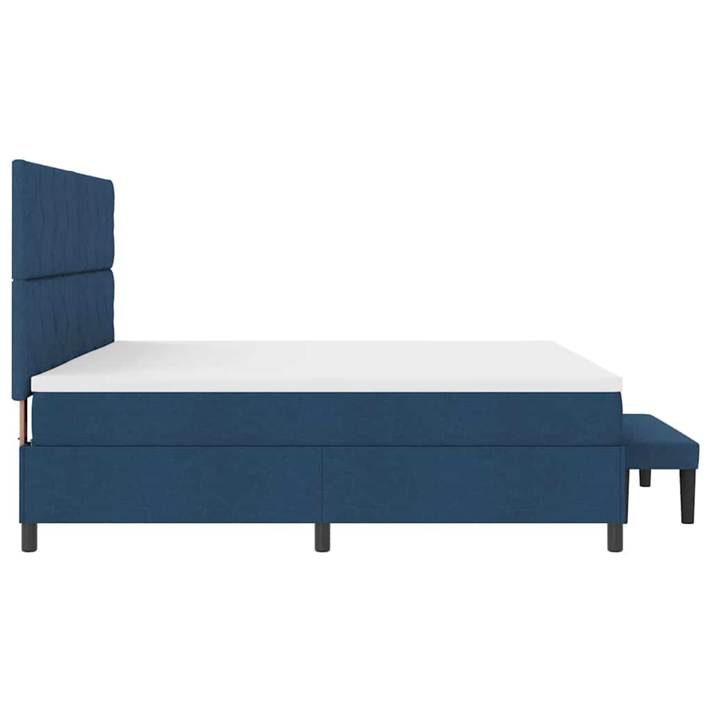 Boxrugós ágy matracmal fejtámlával Kék 200 x 200 cm szövet