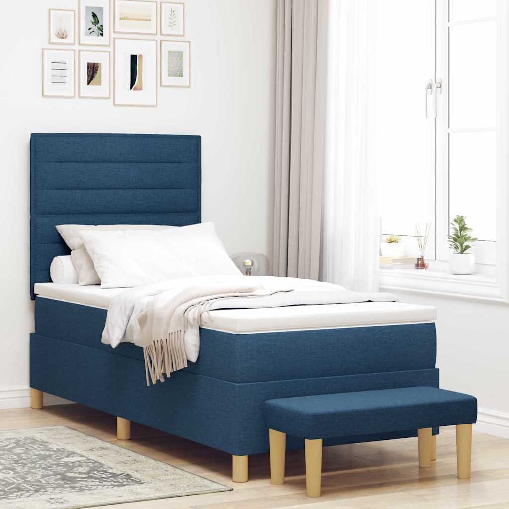 Boxrugós ágy fejtámlával Kék 200 x 90 cm szövet