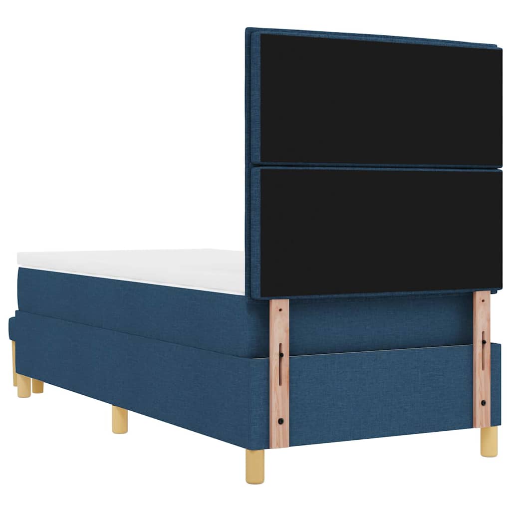 Boxrugós ágy fejtámlával Kék 200 x 90 cm szövet
