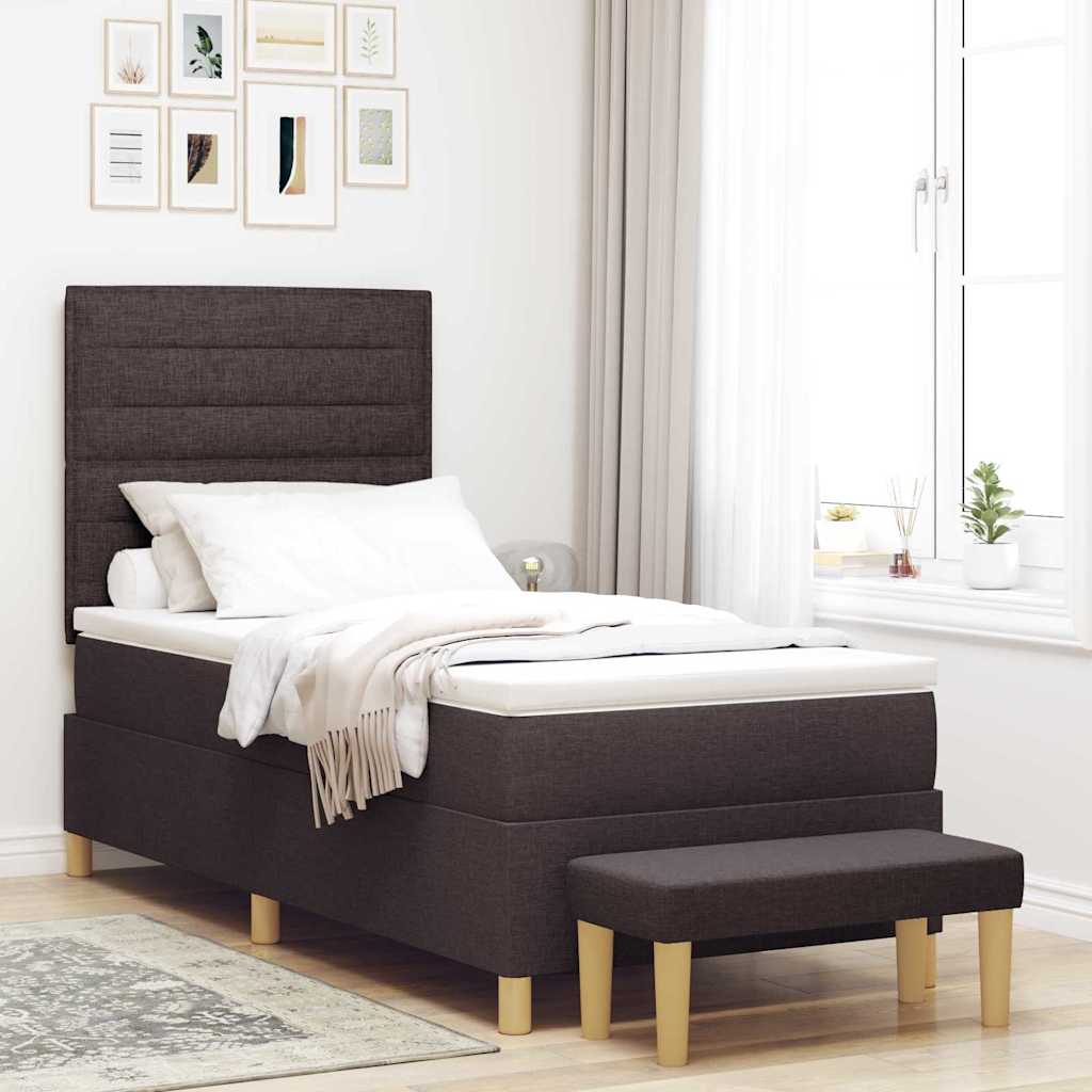 Boxrugós ágy fejtámlával Sötét Barna 200 x 90 cm szövet