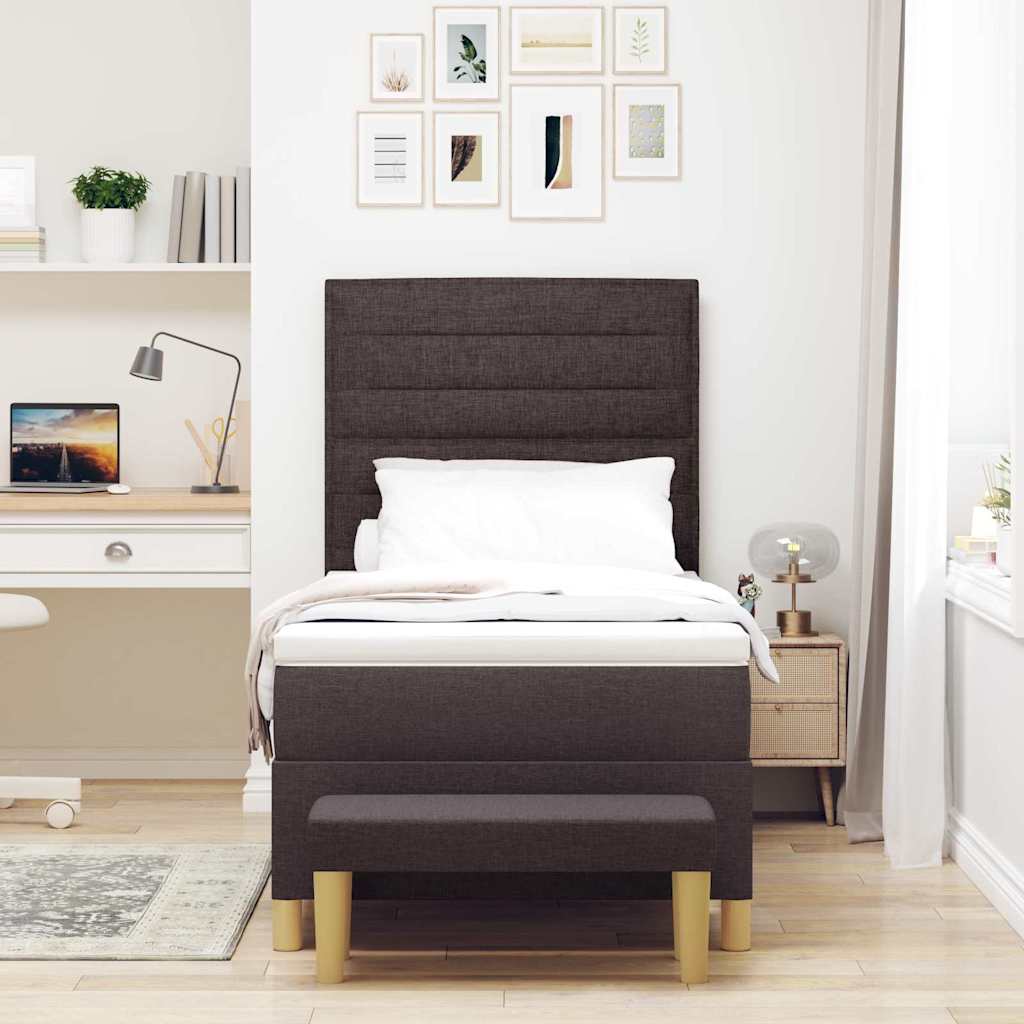 Boxrugós ágy fejtámlával Sötét Barna 200 x 90 cm szövet