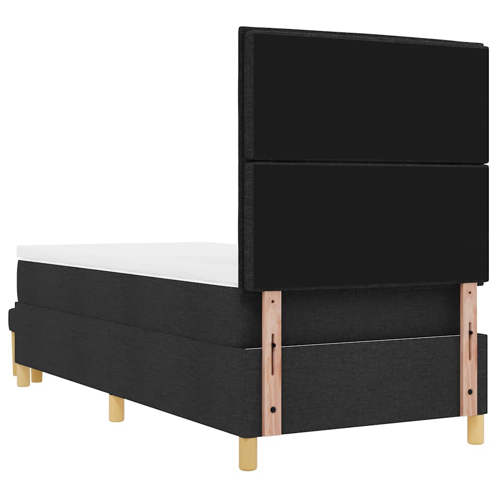 Boxrugós ágy fejtámlával Fekete 200 x 90 cm szövet