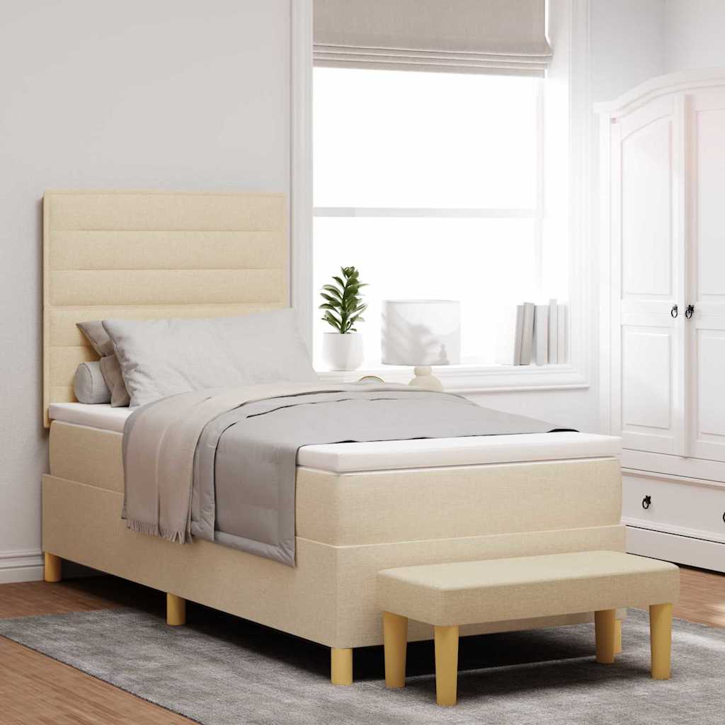 Boxrugós ágy párnával fejtámlával Krém 200 x 90 cm szövet
