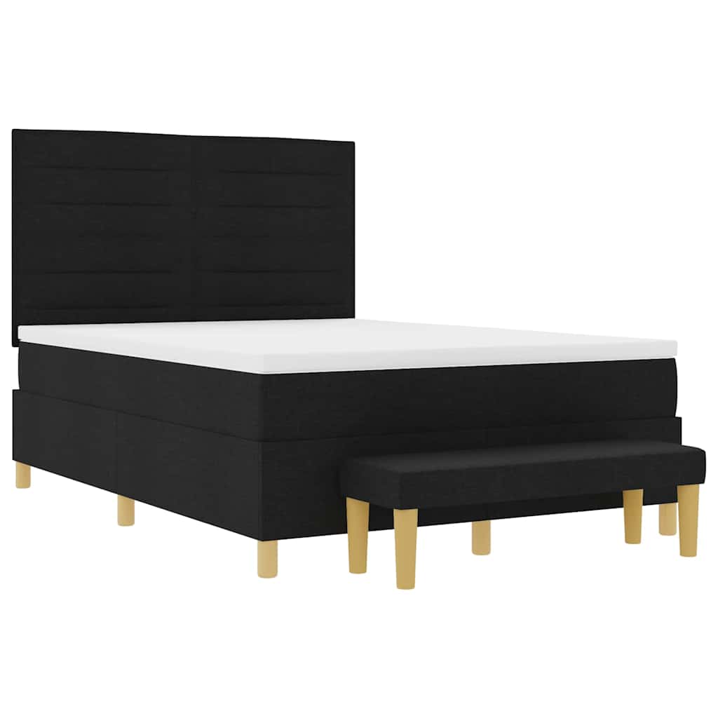 Boxrugós ágy fejtámlával Fekete 200 x 140 cm szövet