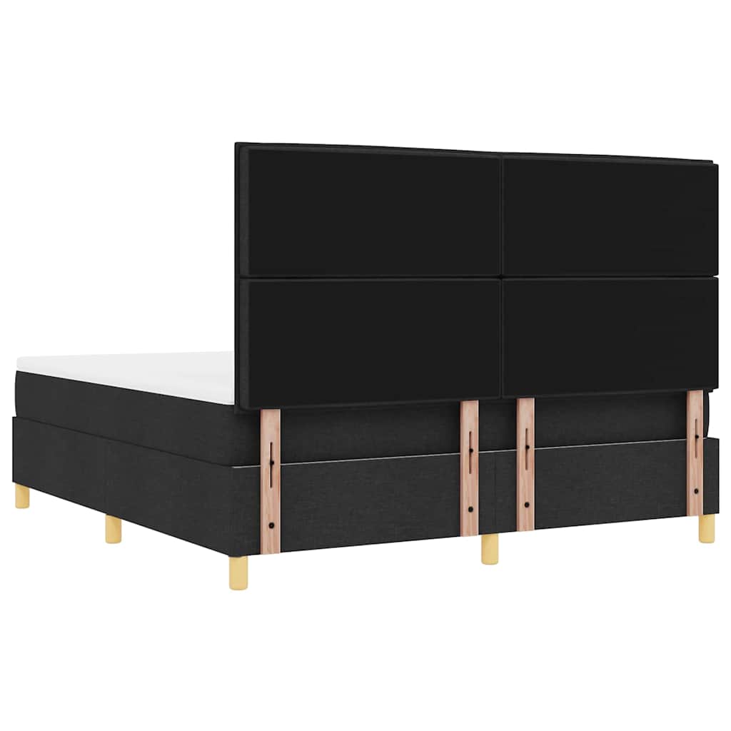 Boxrugós ágy fejtámlával Fekete 200 x 180 cm szövet