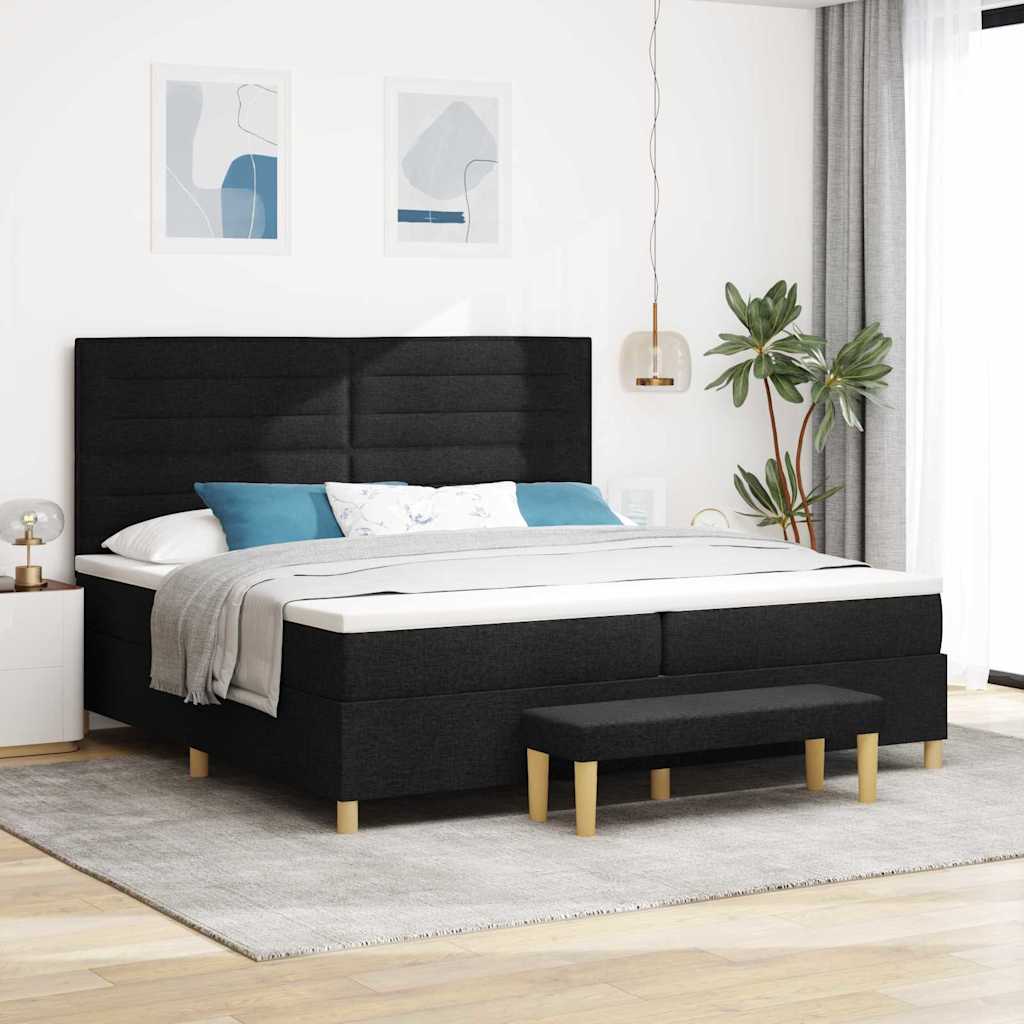Boxrugós ágy matracmal fejtámlával Fekete 200 x 200 cm szövet