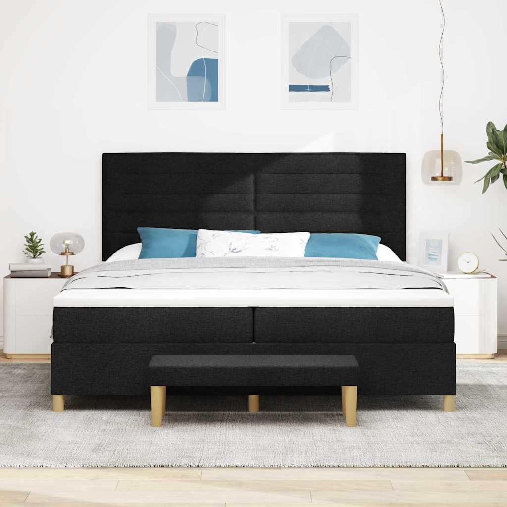 Boxrugós ágy matracmal fejtámlával Fekete 200 x 200 cm szövet