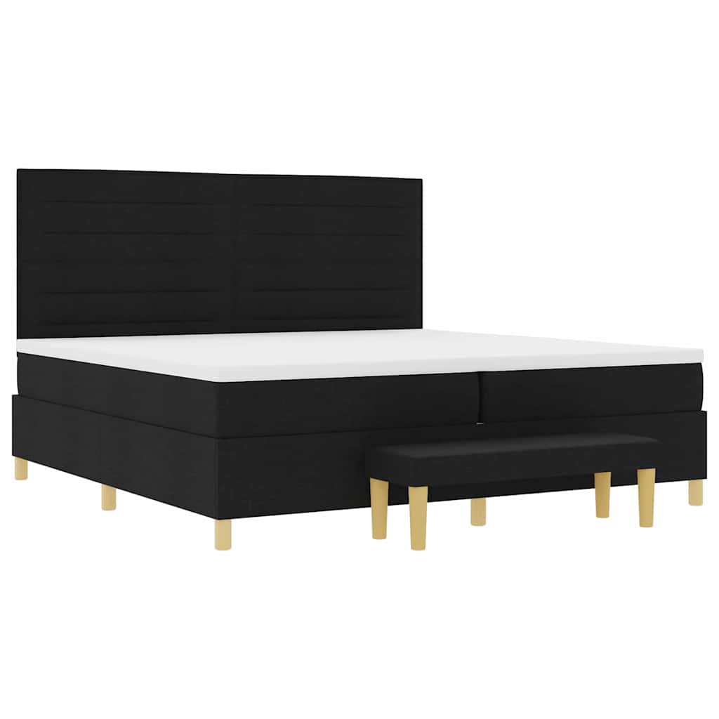 Boxrugós ágy matracmal fejtámlával Fekete 200 x 200 cm szövet