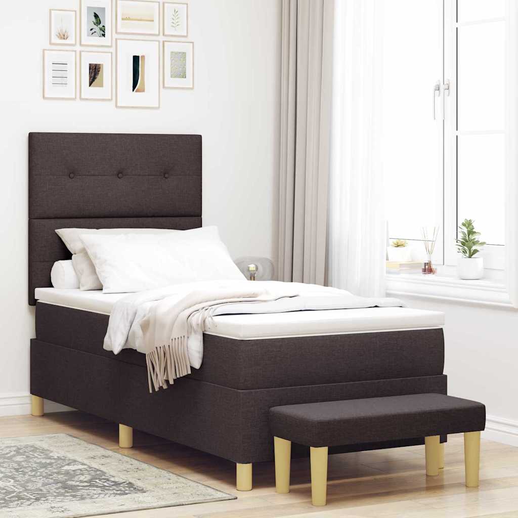 Boxrugós ágy fejtámlával sötétbarna 200 x 80 cm szövet