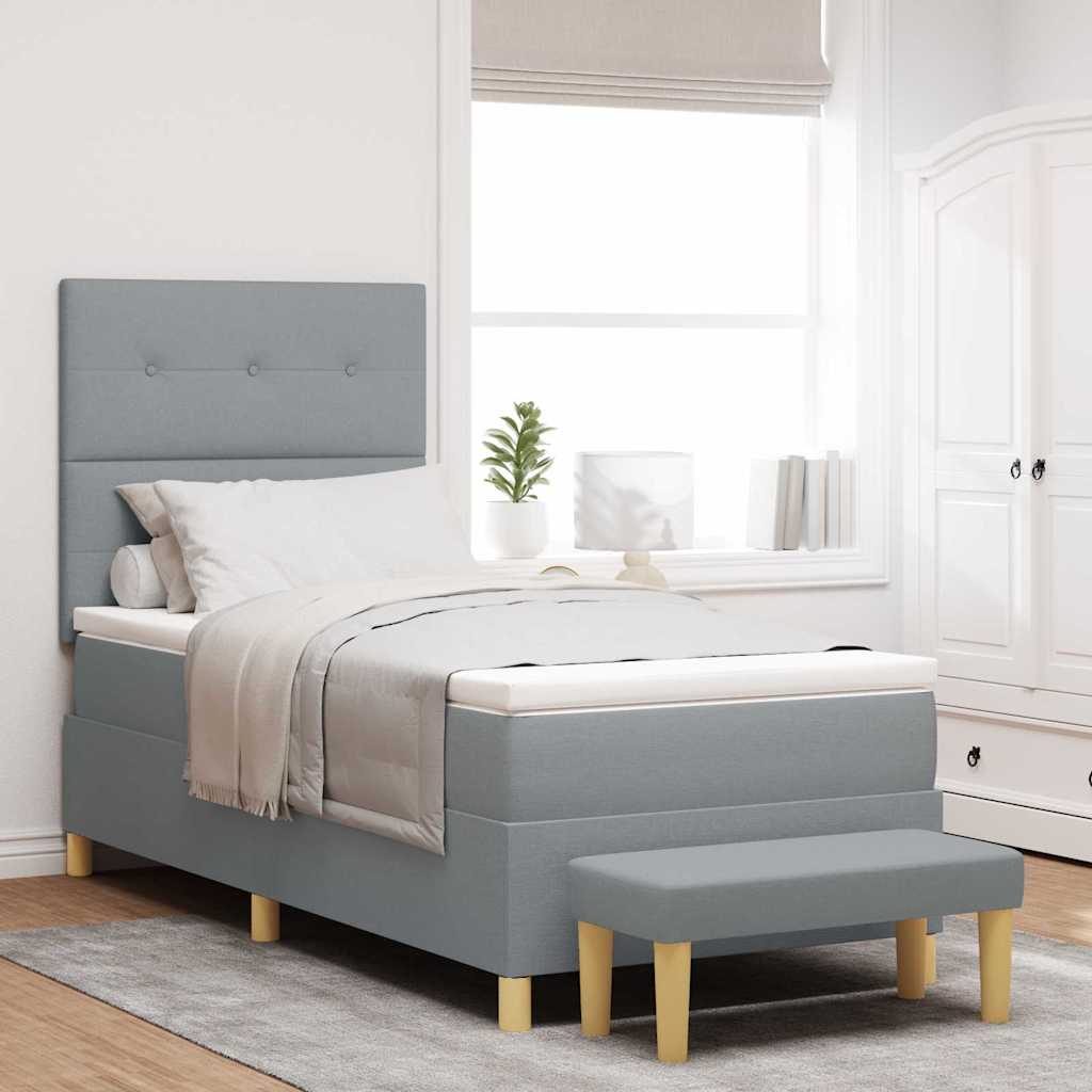 Boxrugós ágy fejtámlával Világosszürke 200 x 90 cm szövet