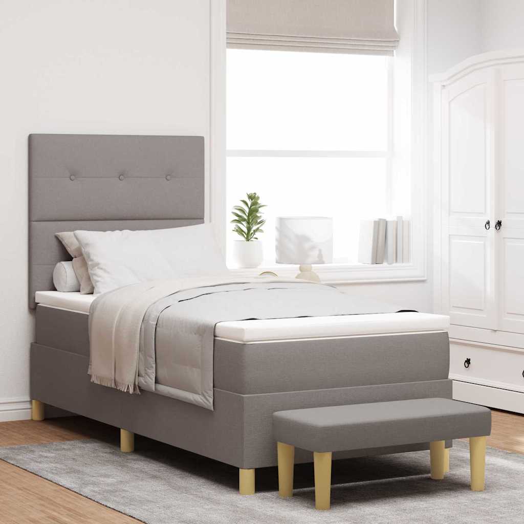 Boxrugós ágy párnával fejtámlával Tópszínű 200 x 90 cm szövet