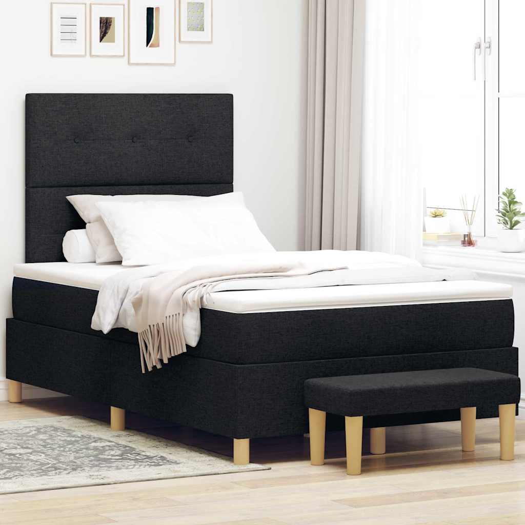 Boxrugós ágy fejtámlával Fekete 200 x 120 cm szövet