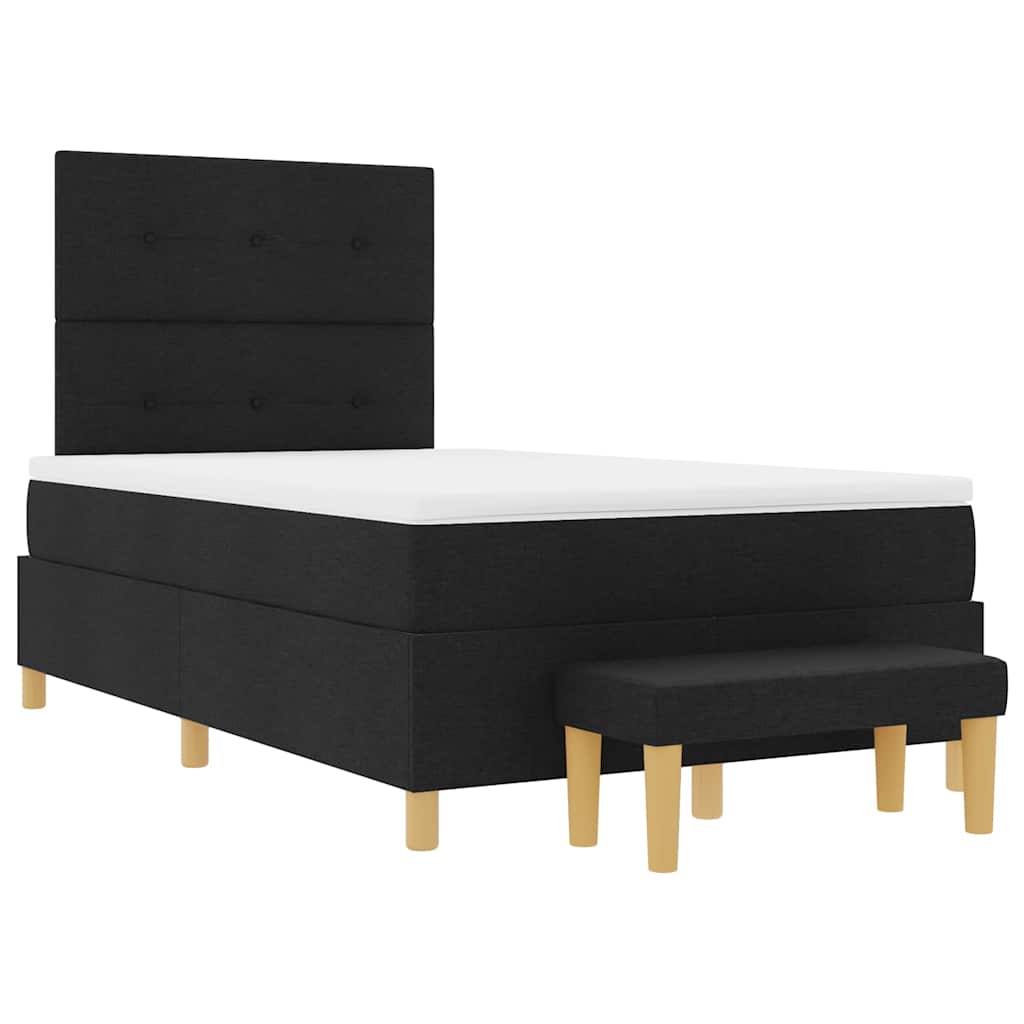 Boxrugós ágy fejtámlával Fekete 200 x 120 cm szövet