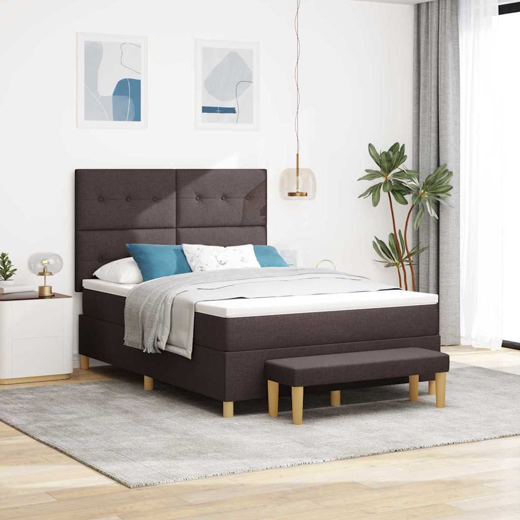 Boxrugós ágy fejtámlával Sötét Barna 200 x 160 cm szövet