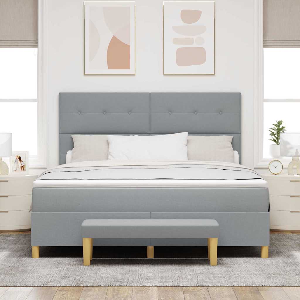 Boxrugós ágy fejtámlával Világosszürke 200 x 180 cm szövet