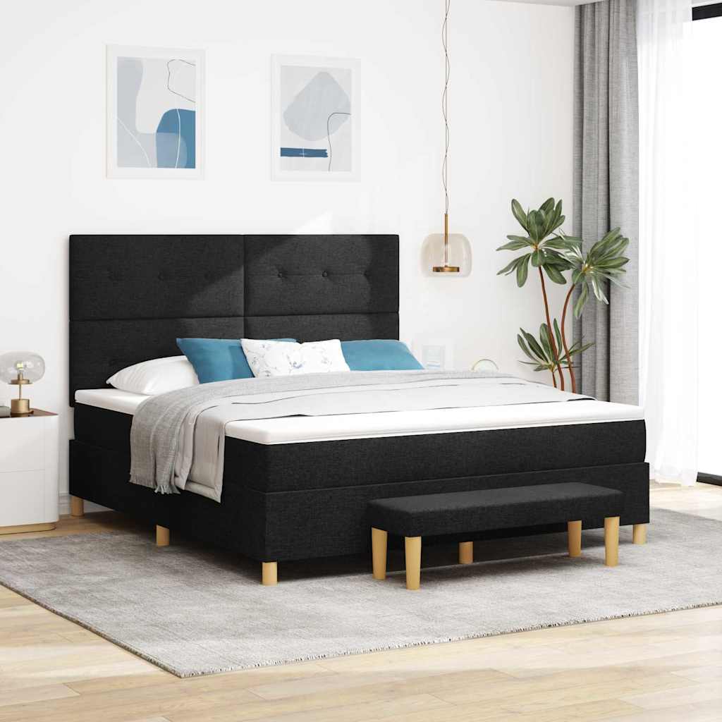 Boxrugós ágy fejtámlával Fekete 200 x 180 cm szövet