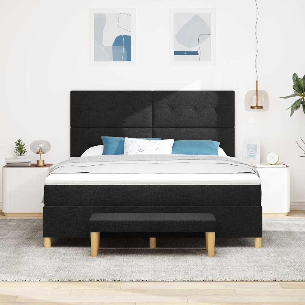 Boxrugós ágy fejtámlával Fekete 200 x 180 cm szövet