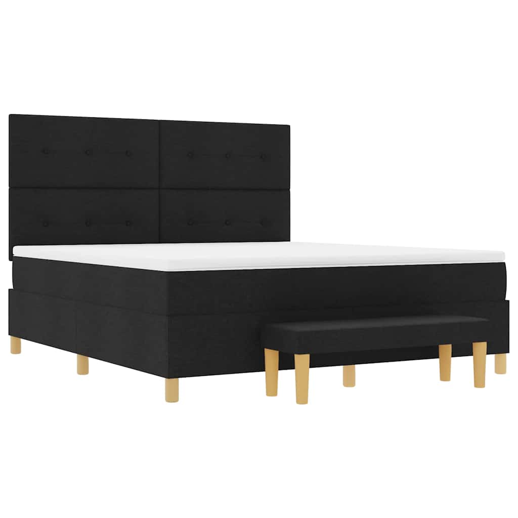 Boxrugós ágy fejtámlával Fekete 200 x 180 cm szövet