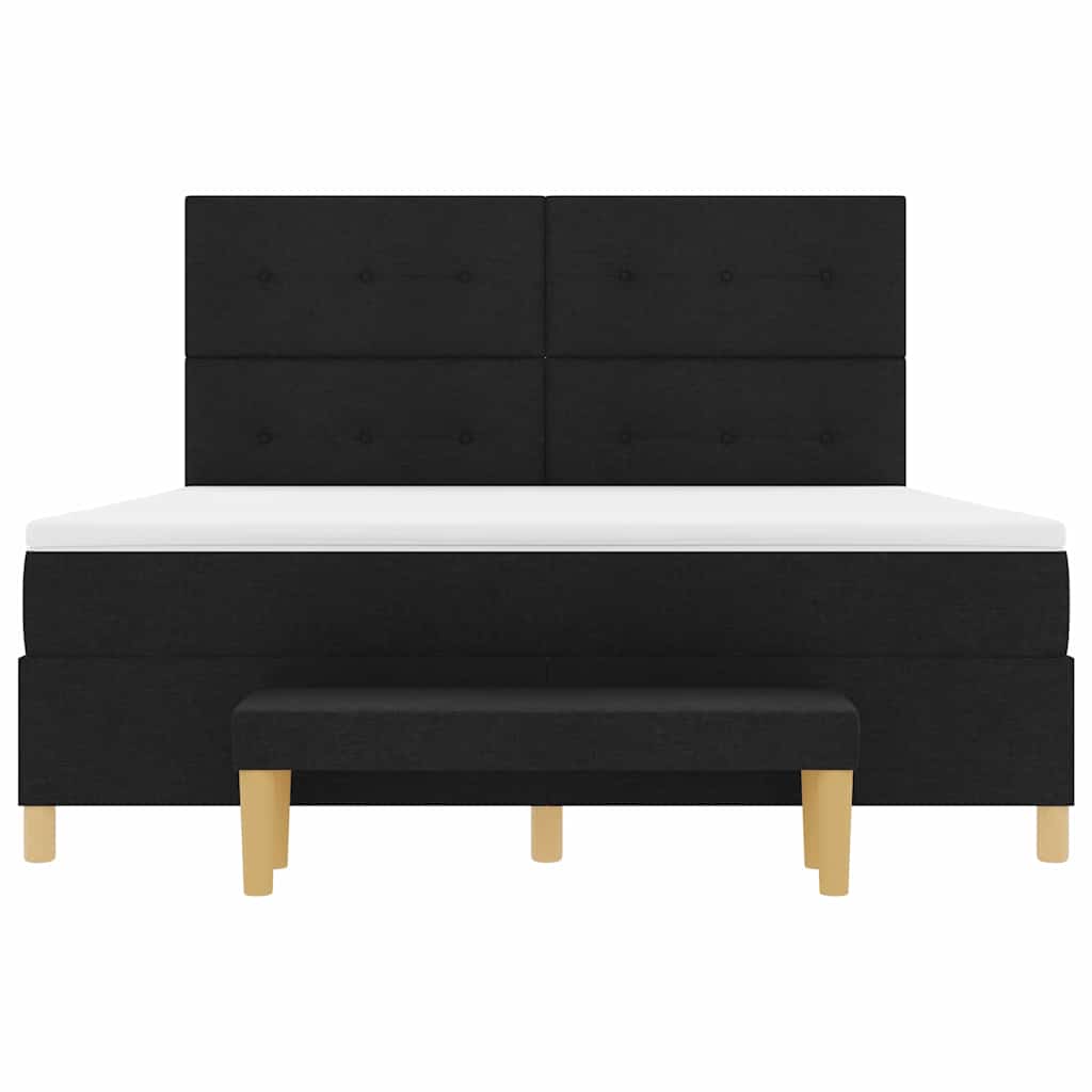 Boxrugós ágy fejtámlával Fekete 200 x 180 cm szövet