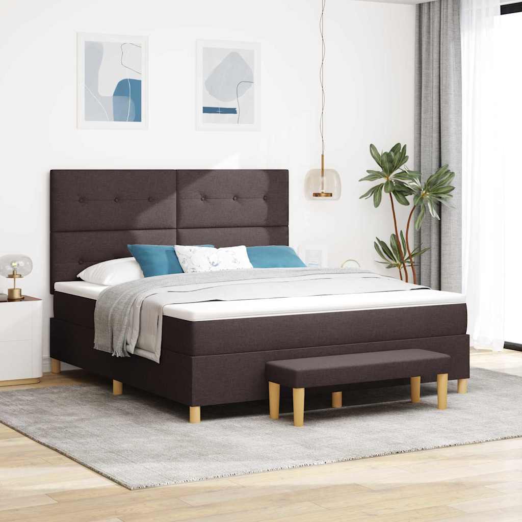 Boxrugós ágy fejtámlával sötétbarna 200 x 180 cm szövet