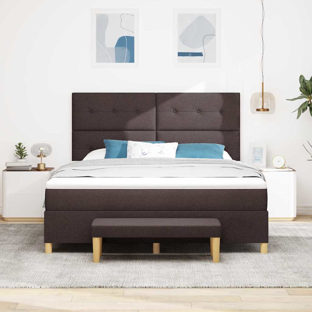 Boxrugós ágy fejtámlával sötétbarna 200 x 180 cm szövet
