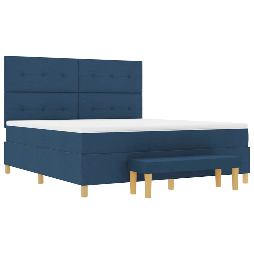 Boxrugós ágy párnával fejtámlával Kék 200 x 180 cm szövet