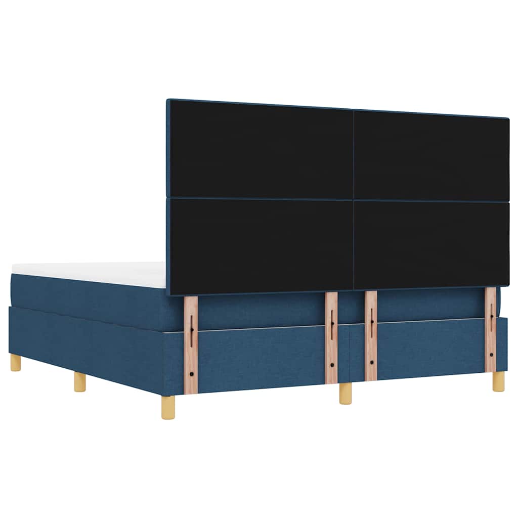 Boxrugós ágy párnával fejtámlával Kék 200 x 180 cm szövet
