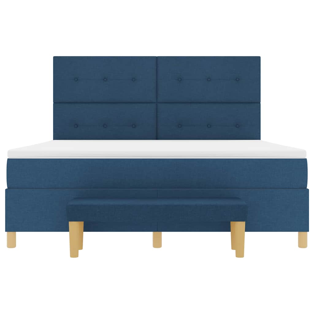 Boxrugós ágy párnával fejtámlával Kék 200 x 180 cm szövet
