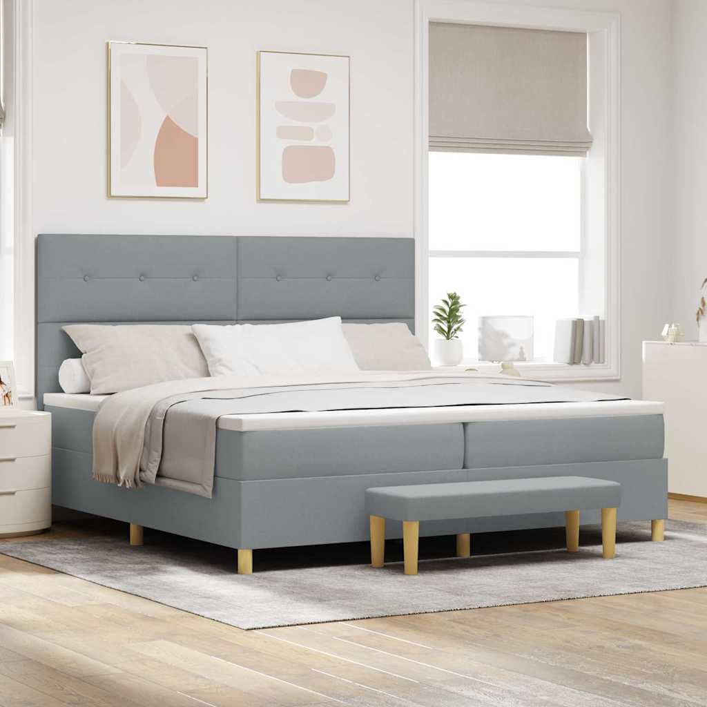 Boxrugós ágy fejtámlával Világosszürke 200 x 200 cm szövet