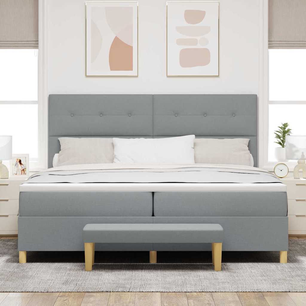Boxrugós ágy fejtámlával Világosszürke 200 x 200 cm szövet