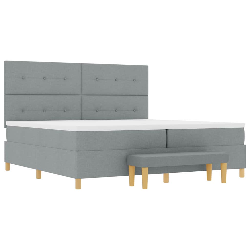 Boxrugós ágy fejtámlával Világosszürke 200 x 200 cm szövet