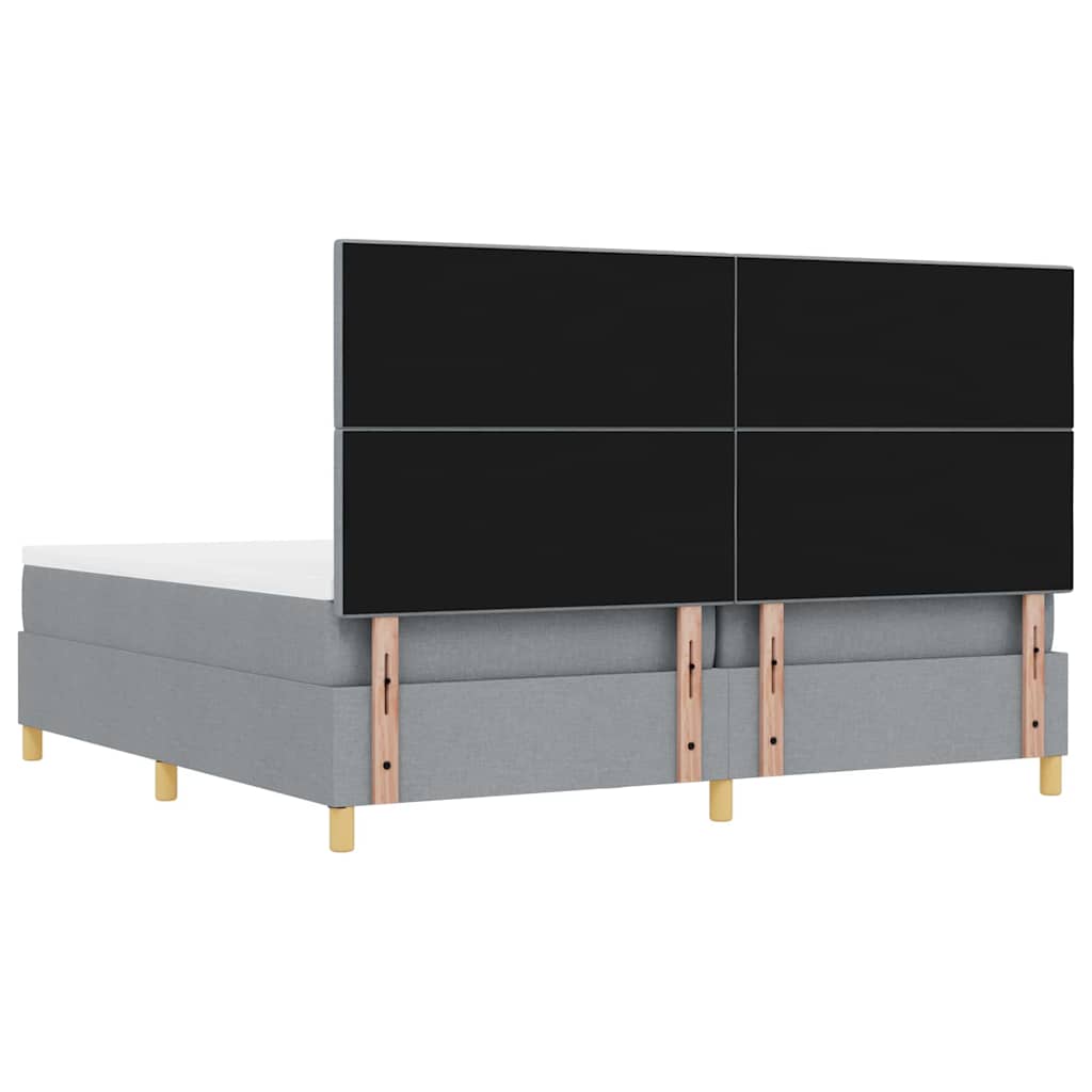 Boxrugós ágy fejtámlával Világosszürke 200 x 200 cm szövet