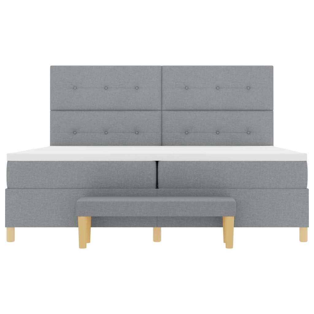 Boxrugós ágy fejtámlával Világosszürke 200 x 200 cm szövet