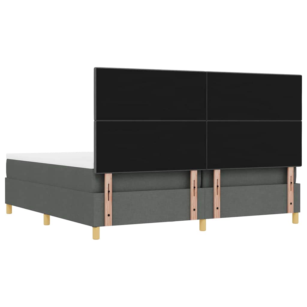 Boxrugós ágy fejtámlával Sötétszürke 200 x 200 cm szövet
