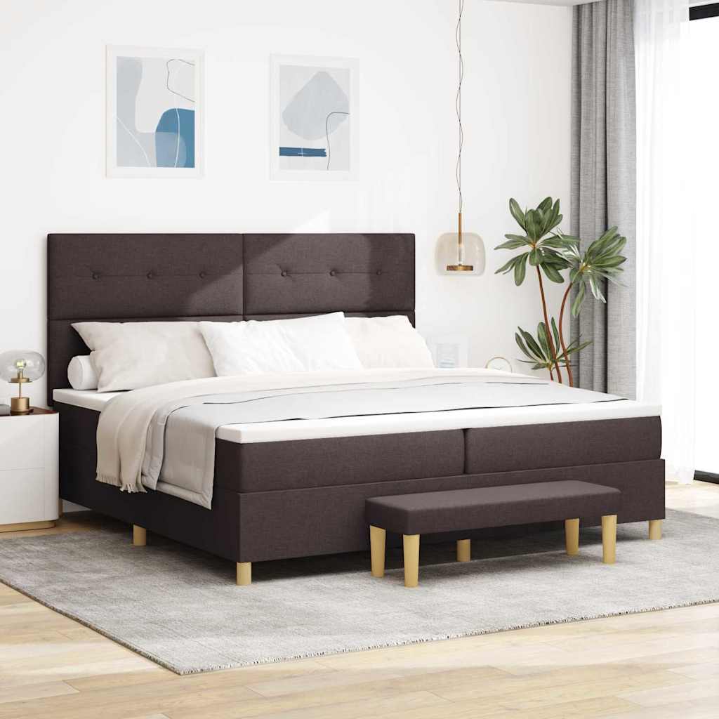 Boxrugós ágy fejtámlával sötétbarna 200 x 200 cm szövet
