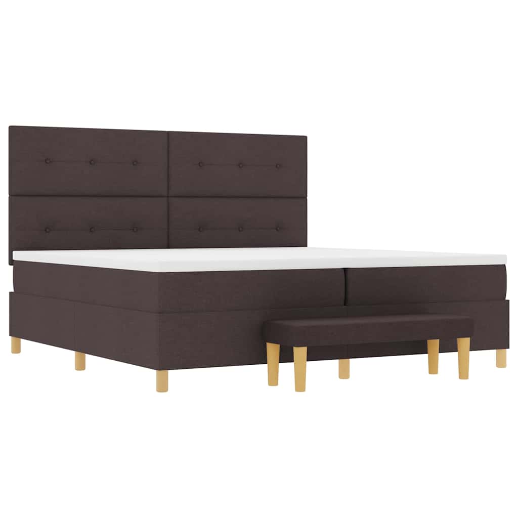 Boxrugós ágy fejtámlával sötétbarna 200 x 200 cm szövet