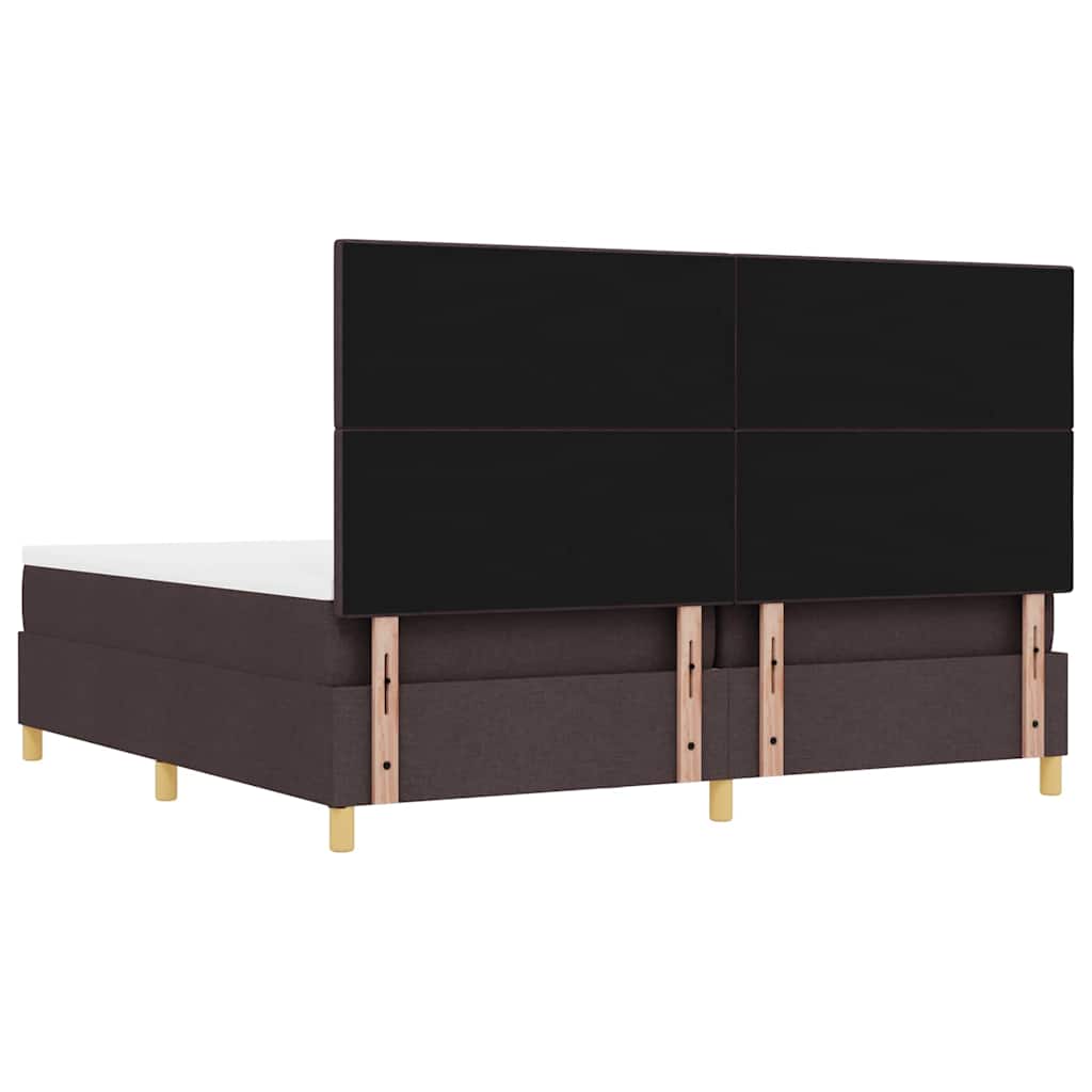Boxrugós ágy fejtámlával sötétbarna 200 x 200 cm szövet