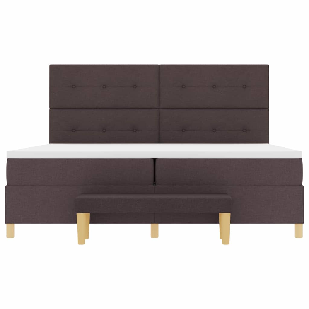 Boxrugós ágy fejtámlával sötétbarna 200 x 200 cm szövet